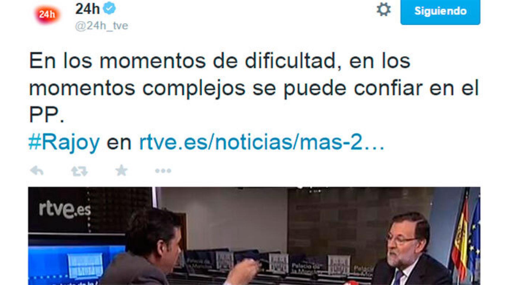El Canal 24 Horas en Twitter ‘confía’ en el PP en los momentos de dificultad