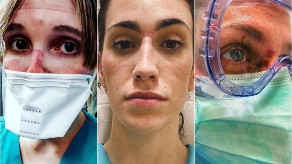 Los rostros de nuestros sanitarios tras trabajar durante 10 horas en el hospital.