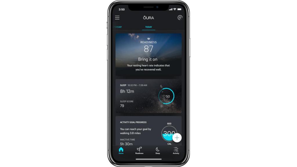 La app de Oura es capaz de registrar los datos del anillo.