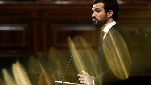 Pablo Casado, durante su intervención en el Congreso en la prórroga del estado de alarma.