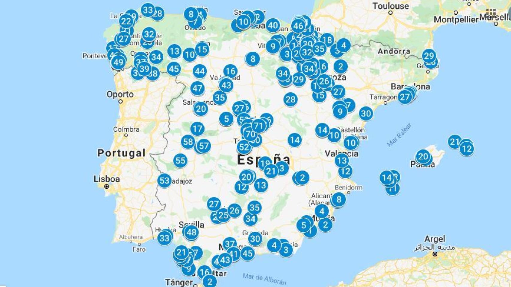 Mapa de los bares de carretera que siguen abiertos.