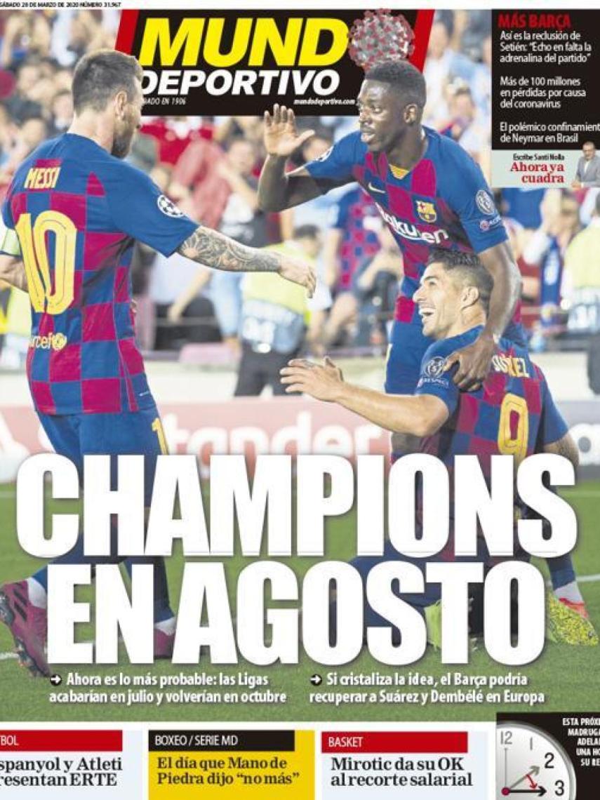 La portada del diario Mundo Deportivo (28/03/2020)