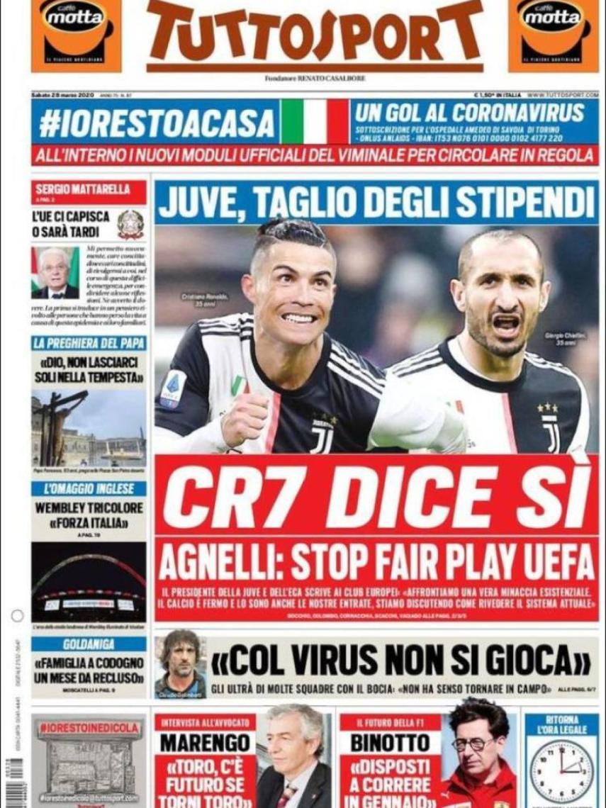 La portada del diario italiano Tuttosport del día 28 de marzo de 2020