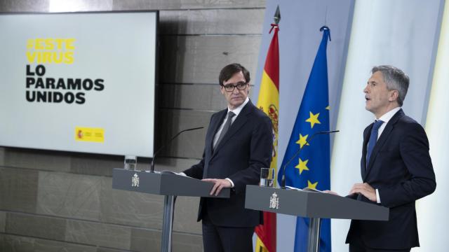 Los ministros de Sanidad, Salvador Illa, y del Interior, Fernando Grande-Marlaska, en rueda de prensa.