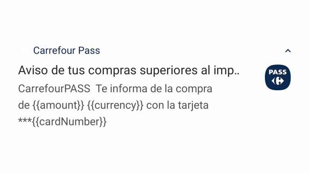 Notificación errónea de Carrefour.