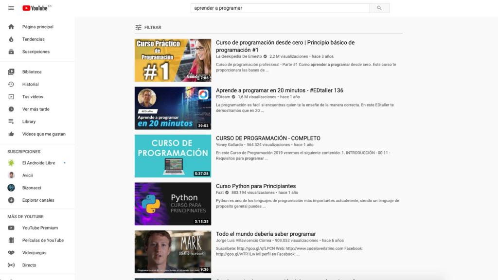 Aprender a programar en YouTube.