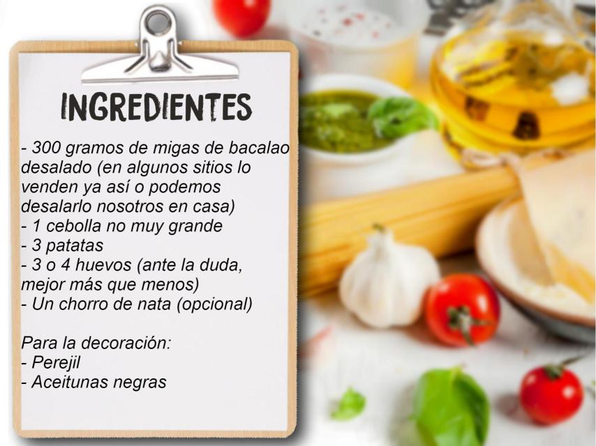 Los ingredientes que se necesitan para hacer el bacalao dorado de Nando.