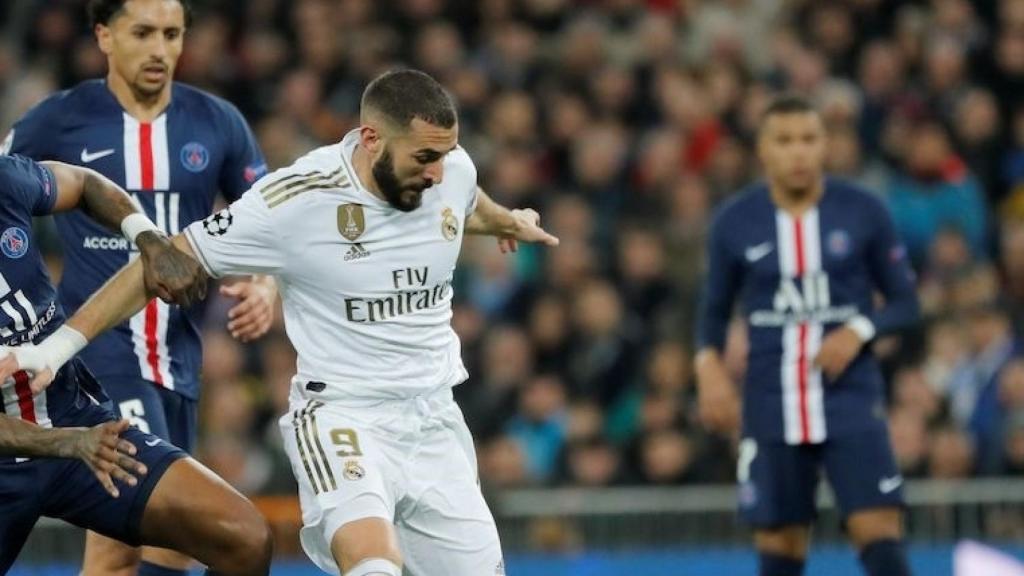 Karim Benzema y Kylian Mbappé en un Real Madrid - PSG