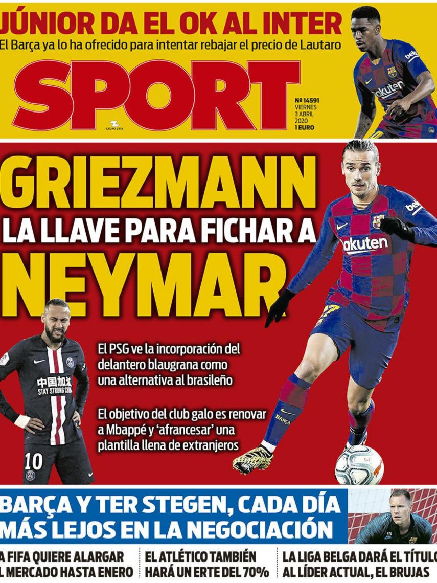La portada del diario Sport (03/04/2020)