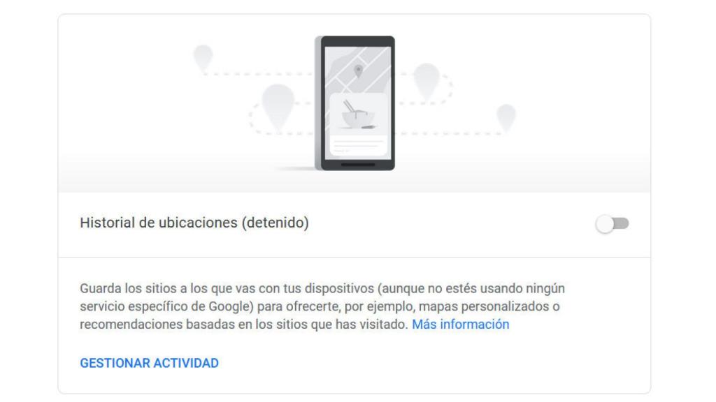 Opción para desactivar el historial de ubicaciones en Google