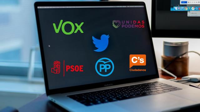 Logos de los partidos y Twitter.