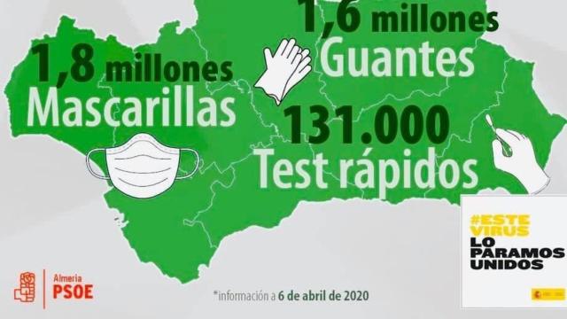 El PSOE de Almería pone su logo en la imagen del material sanitario enviado desde el Gobierno a Andalucía