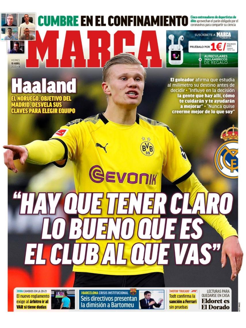 La portada del diario MARCA (10/04/2020)