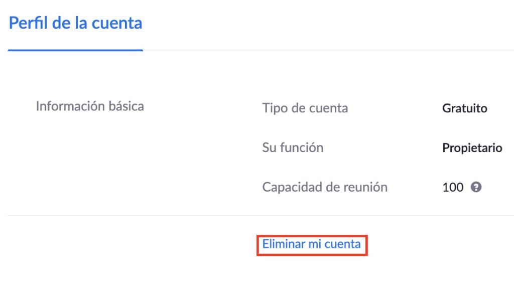 Borrar cuenta de Zoom