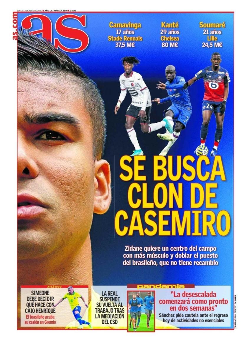 La portada del diario AS (13/04/2020)