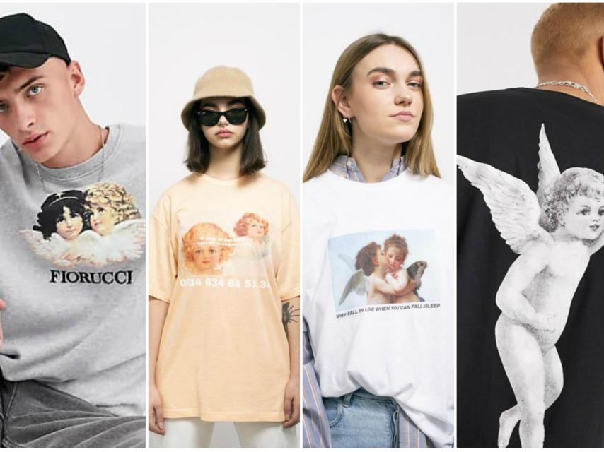 Algunos estampados de ángeles en camisetas.