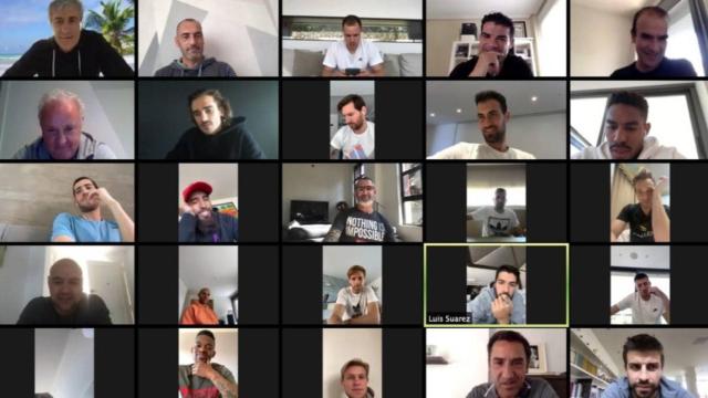 Reunión por videollamada de la plantilla del Barcelona