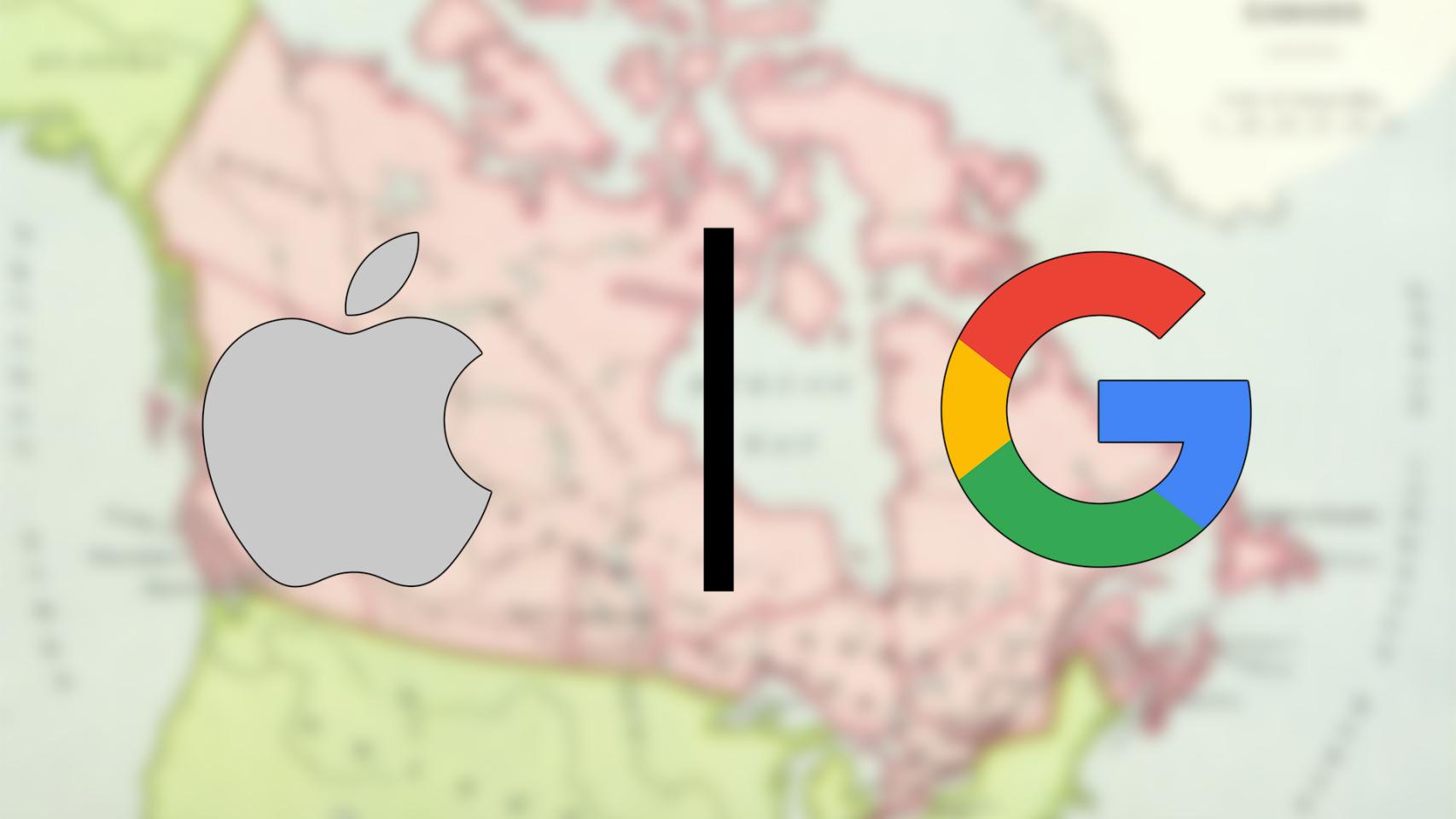 Logos de Apple y Google sobre un mapa.