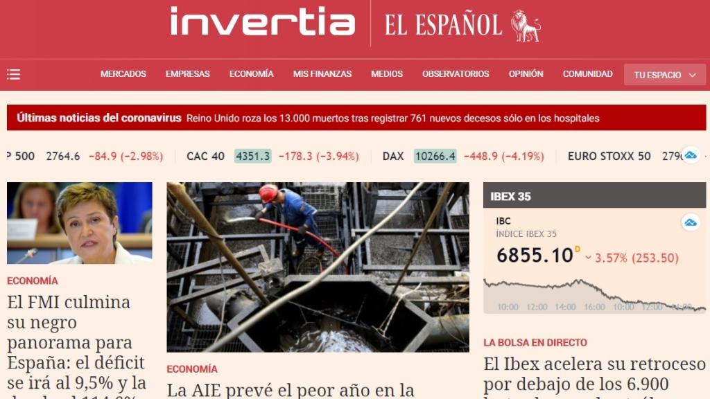 Portada de Invertia en Google Chrome