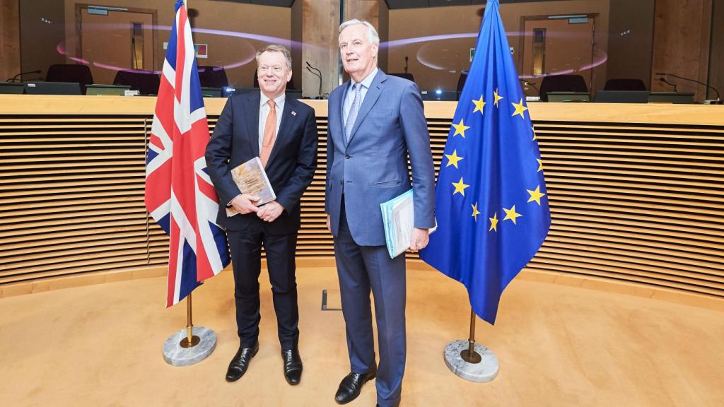 Michel Barnier y David Frost, durante la última ronda presencial del 'brexit' celebrada en marzo