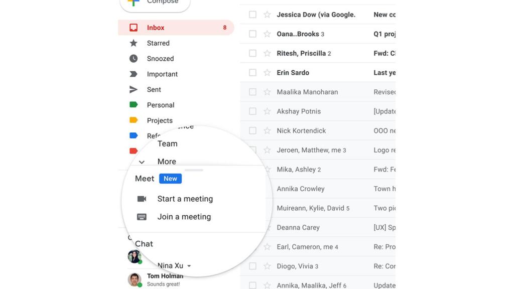 Panel de Meet en Gmail.