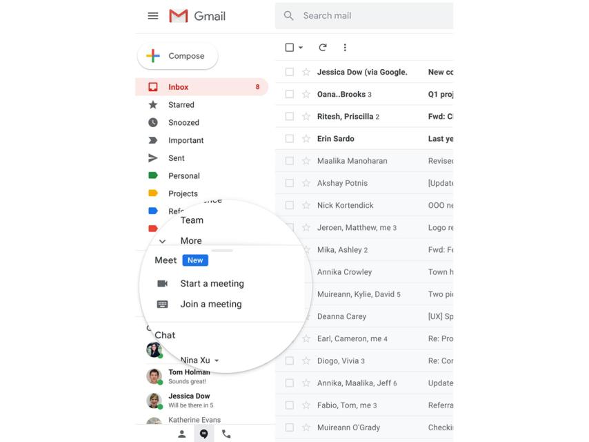 Integración de Gmail con Google Meet.