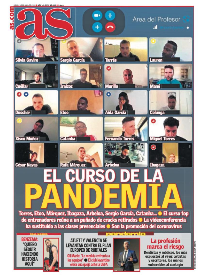 La portada del diario AS (18/04/2020)