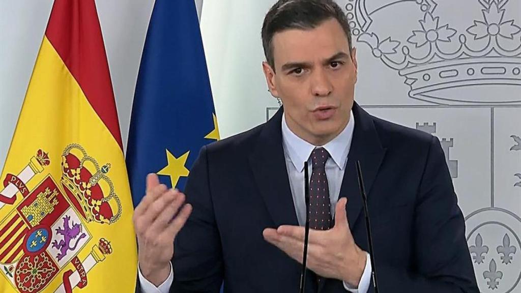 Pedro Sánchez, presidente del Gobierno, durante su comparecencia en la Moncloa.