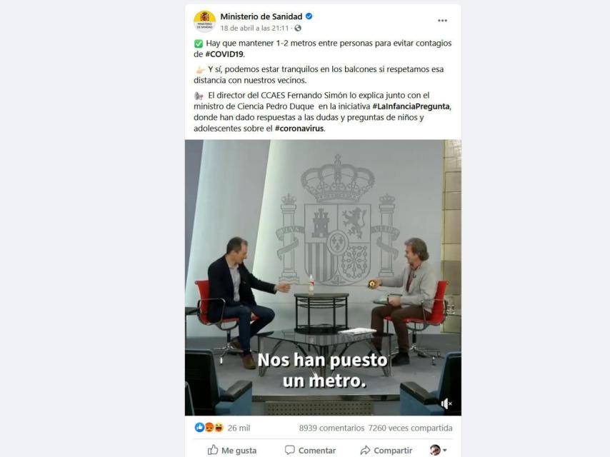 Una de las publicaciones virales del Ministerio de Sanidad, sospechosa de usar bots