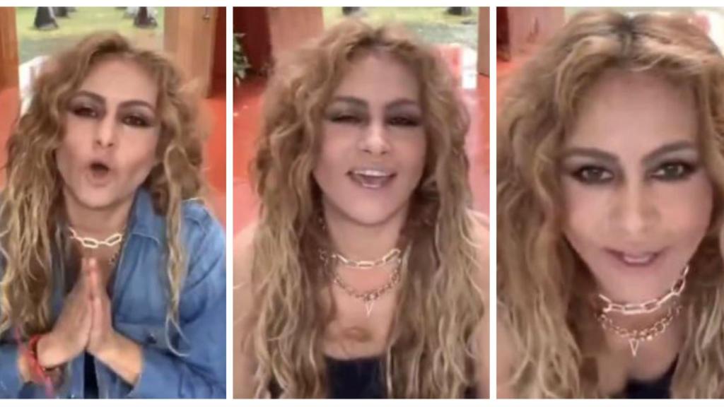 Tres momentos de Paulina Rubio durante su directo en Instagram.