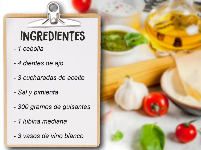 Montaje con los ingredientes necesarios para preparar la lubina al horno.