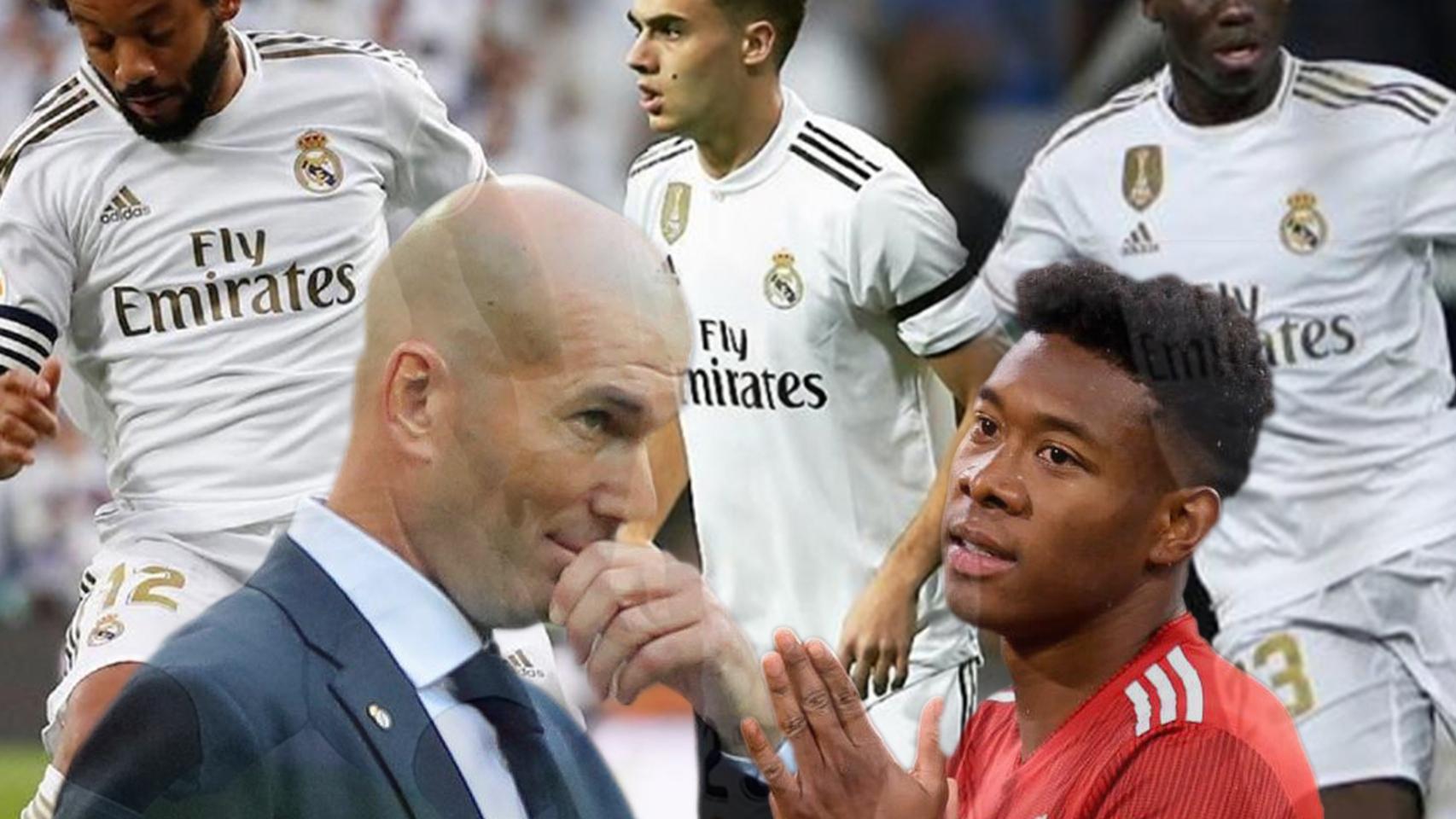 Marcelo, Sergio Reguilón, Ferland Mendy, Zinedine Zidane y David Alaba