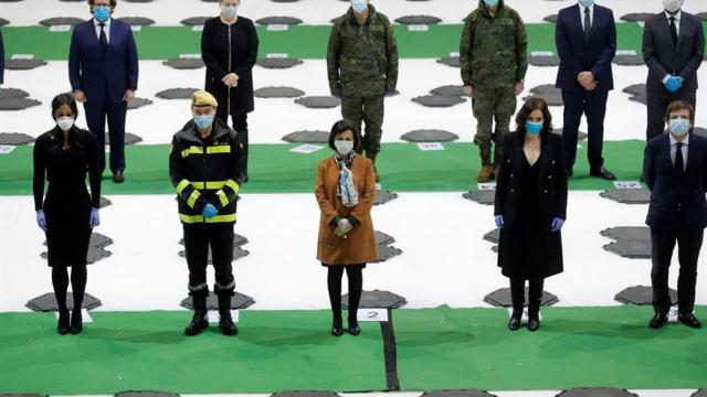 Acto en el cierre como morgue del Palacio de Hielo este miércoles en Madrid.