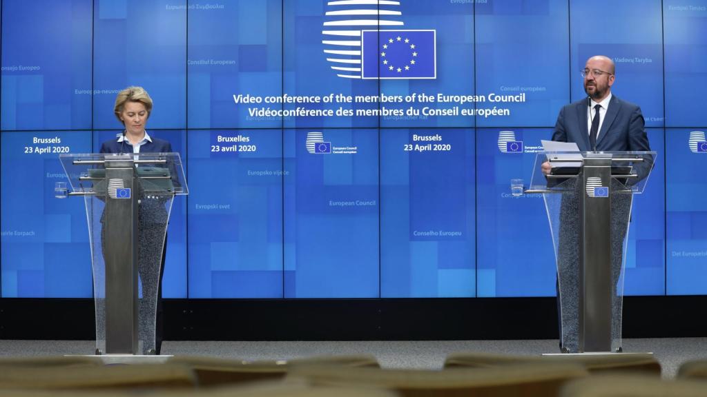 Charles Michel y Ursula von der Leyen, durante la rueda de prensa de este jueves