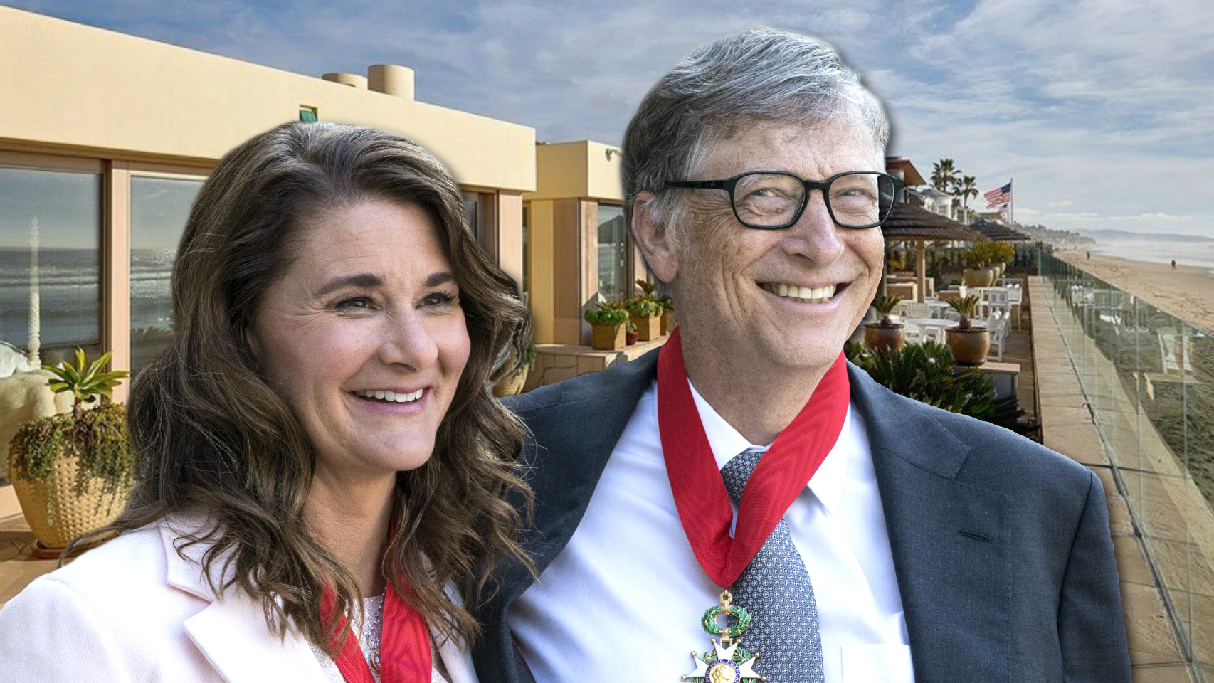 Bill y Melinda Gates en un montaje de JALEOS frente a la casa de San Diego que acaban de comprar.