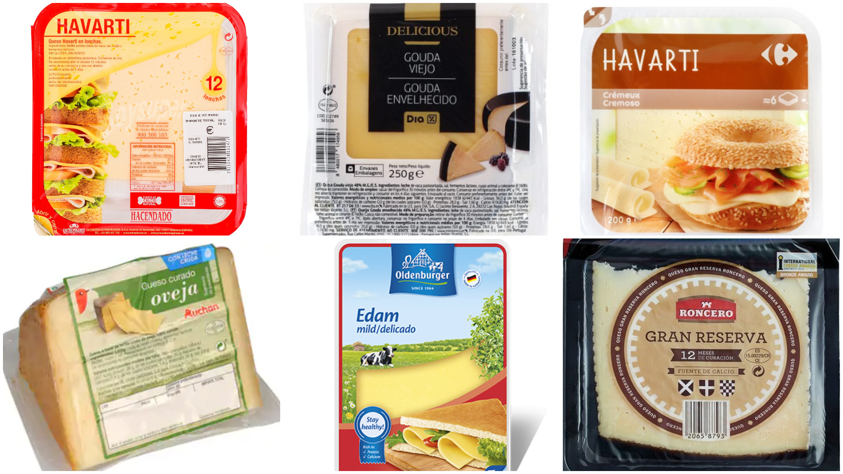 Los quesos de Mercadona, Dia, Carrefour, Alcampo, Aldi y Lidl.