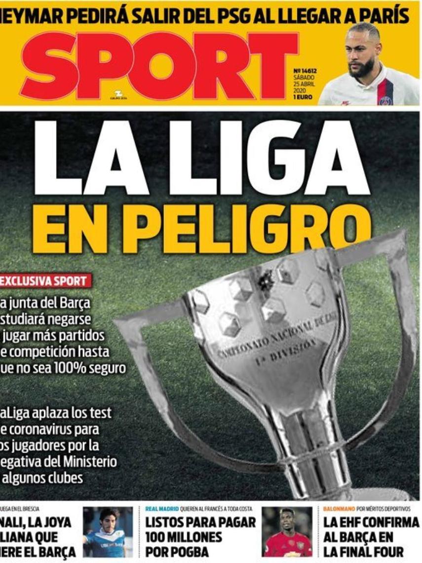 La portada del diario SPORT (25/04/2020)