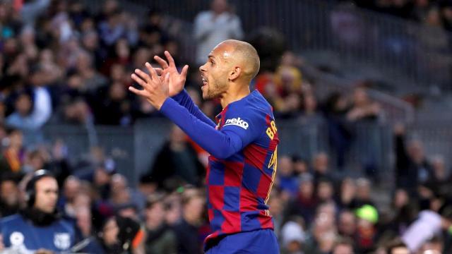 Martin Braithwaite celebra un gol con el Barça