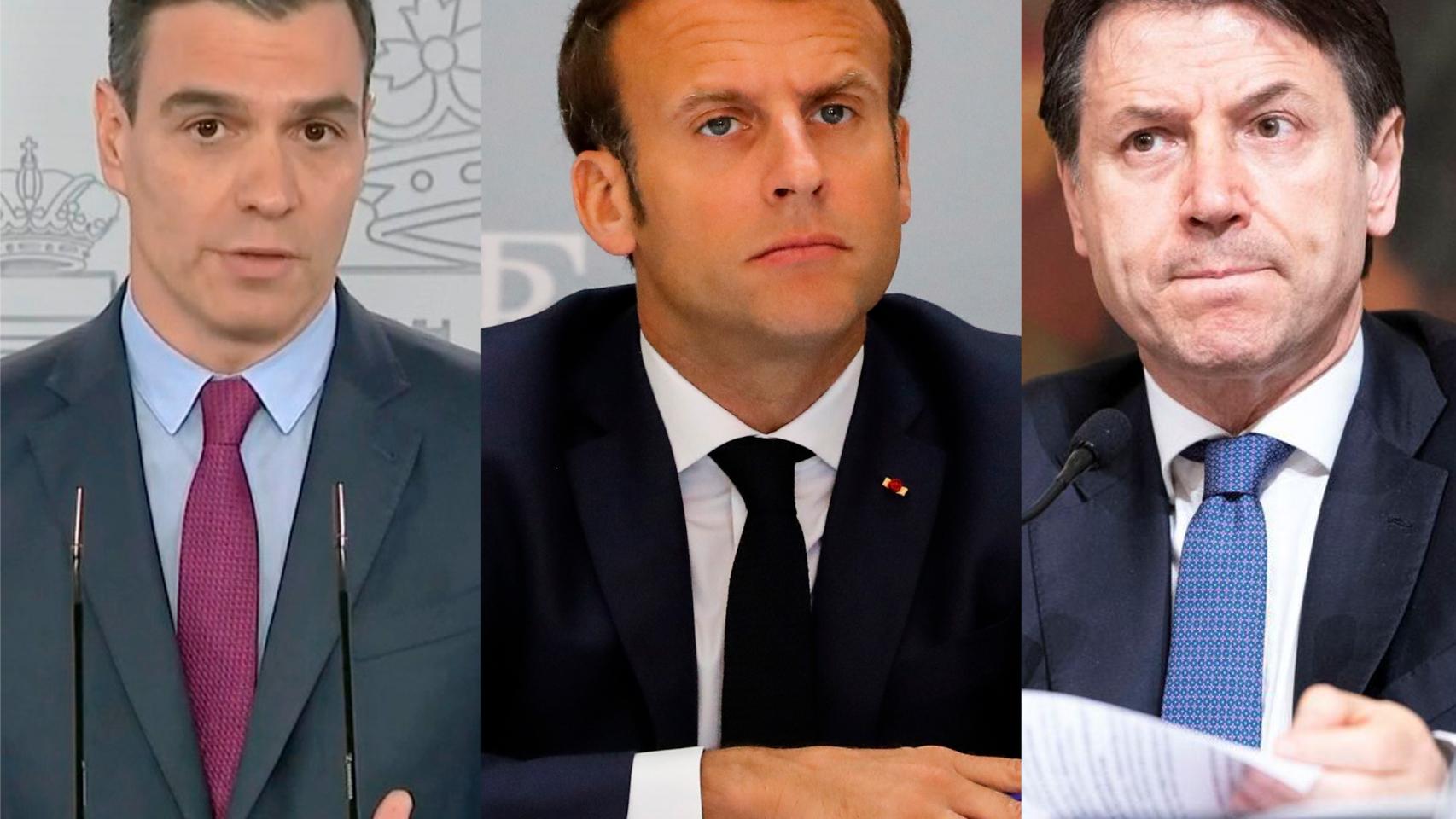 Pedro Sánchez, Emmanuel Macron y Giuseppe  Conte