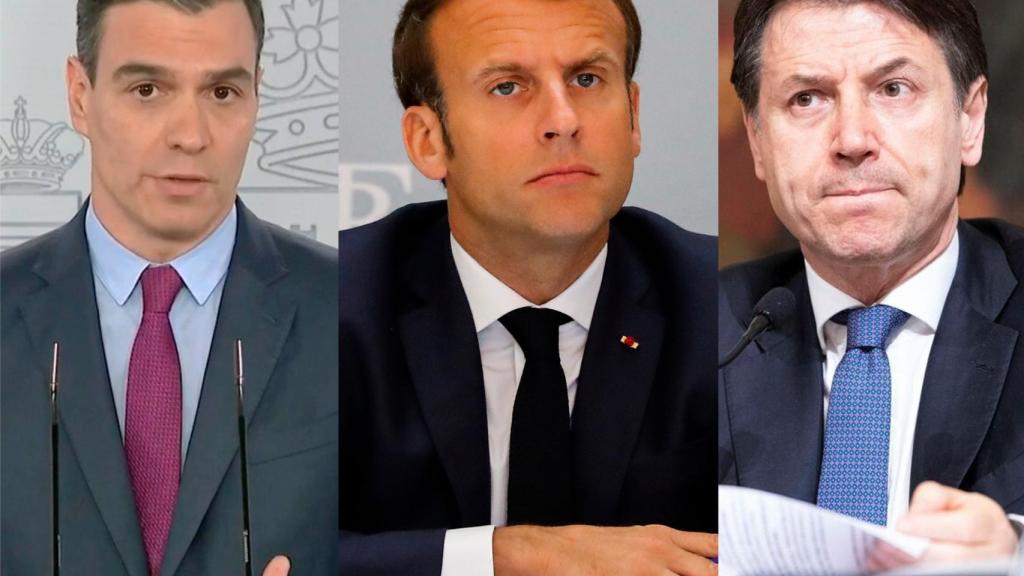 Pedro Sánchez, Emmanuel Macron y Giuseppe Conte.