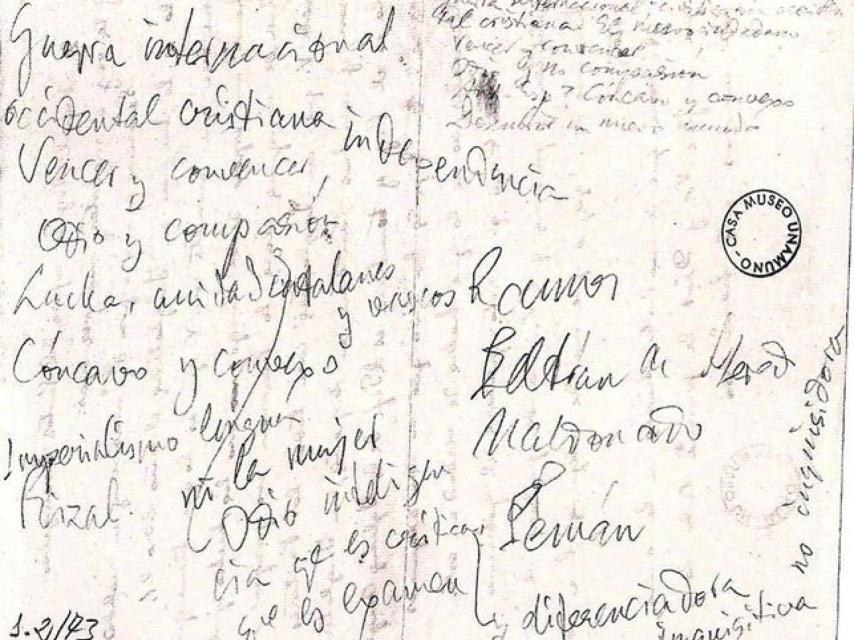 El revés de la carta de Enriqueta a Unamuno. Casa Museo Unamuno.