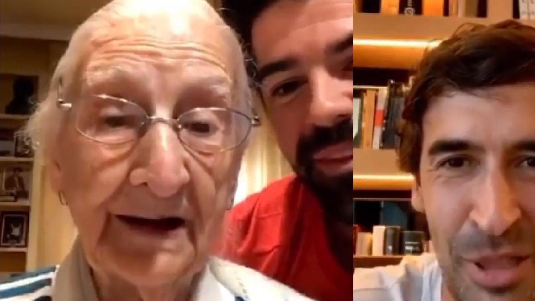 Miguel Ángel Muñoz, su abuela y Raúl González en un directo de Instagram