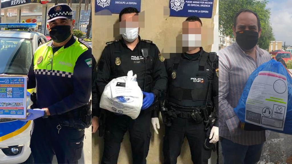 Varios agentes exhiben los envíos de mascarillas recibidos en distintos puntos.