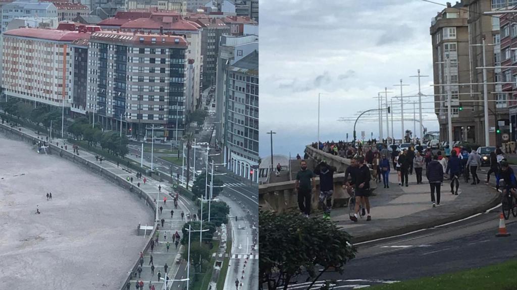 ¿Se incumplen en A Coruña las normas? Dos fotos muy diferentes de la desescalada