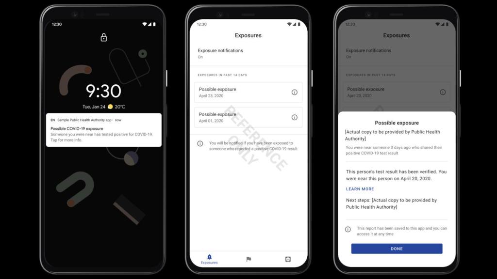 Ejemplo de notificación de posible exposición al coronavirus en una app en Android