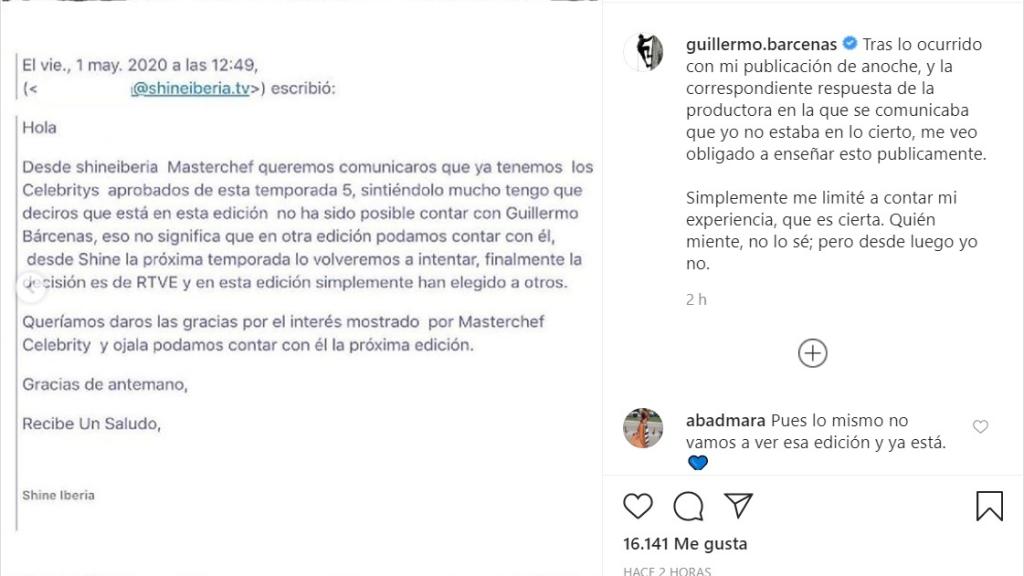 Captura del correo electrónico que ha publicado Willy Bárcenas.