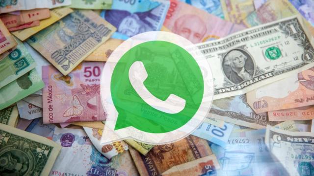 WhatsApp en un montón de billetes.