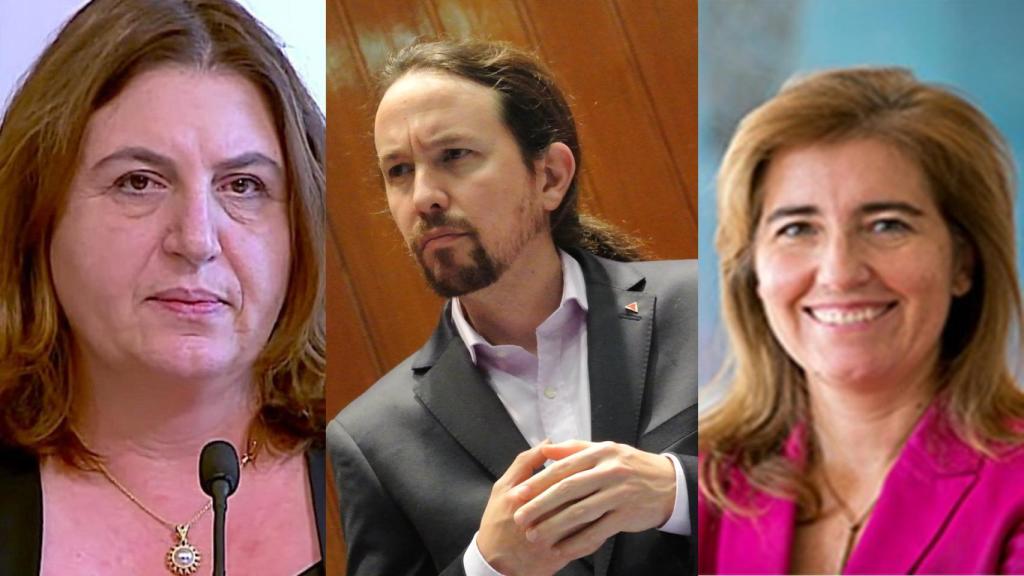 Pablo Iglesias, entre sus homólogas Nunzia Catalfo (Italia) y Ana Mendes (Portugal).