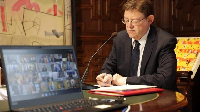 Ximo Puig, presidente de la Comunidad Valenciana, en la videoconferencia de presidentes autonómicos.