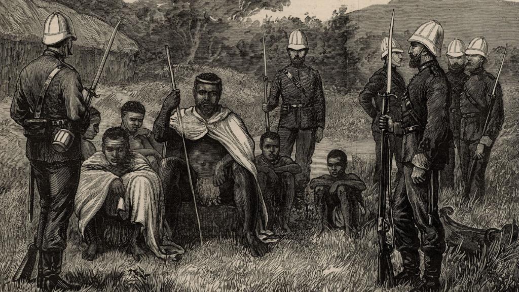 Cetshwayo, el rey zulú, detenido por las tropas británicas.
